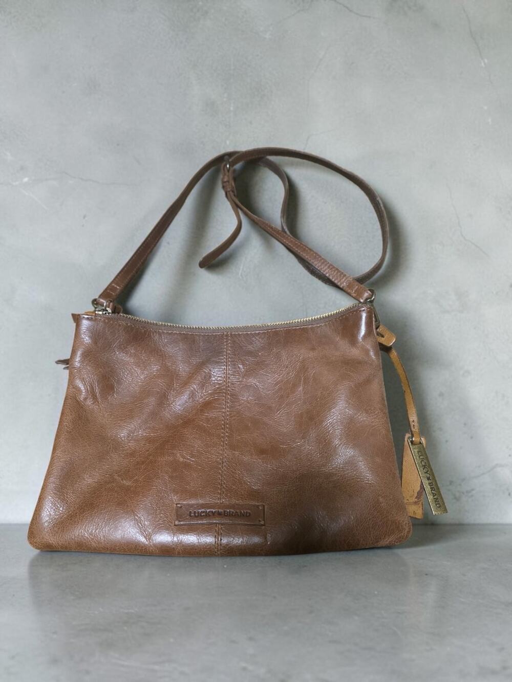 Lucky Brand Brown Leather Crossbody Shoulder Bag Purse Boho Distressed
